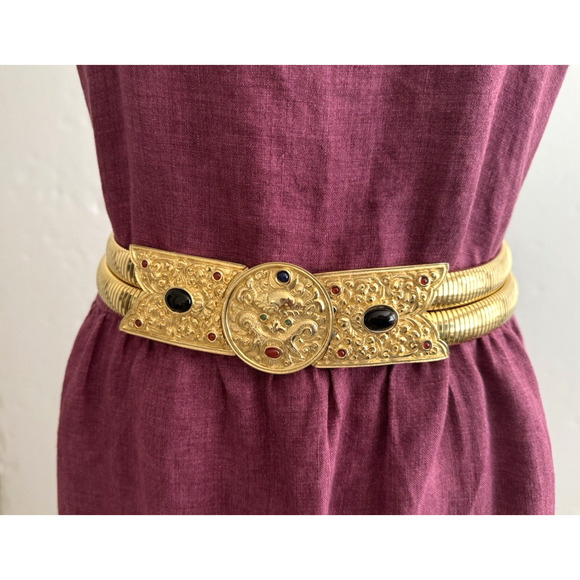 Judith Leiber Vintage Belt Double-Rope Gold Metal Ornate Buckle Cabochon Stones main image 4